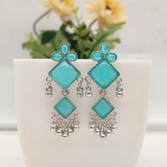 Blue Color Floral Design Silver Oxidised Exclusive Earrings