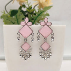 Baby Pink Color Floral Design Silver Oxidised Exclusive Earrings