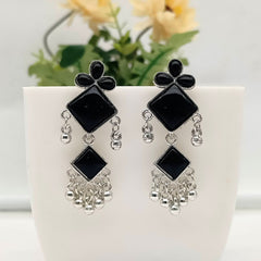 Black Color Floral Design Silver Oxidised Exclusive Earrings
