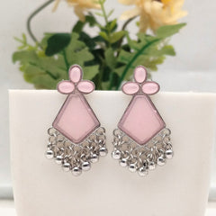 Baby Pink Color Exclusive Design Silver Oxidised Earrings