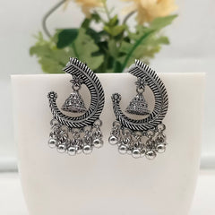 Flower Shape With Jhumka Silver Oxidised Earrings