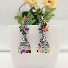 Gorgeous Multicolor Stone Studded Jhumka Silver Oxidised Earrings
