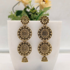 Double Round Design Flower Stud Golden Oxidised Earrings