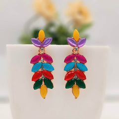 Mulitcolor Stone Studded Leafs Design Golden Earrings