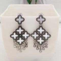 Star Design Mirror Silver Classic Oxidised Earrings