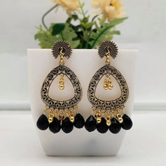 Black Color Drop Beads Golden Beautiful Oxidised Earrings
