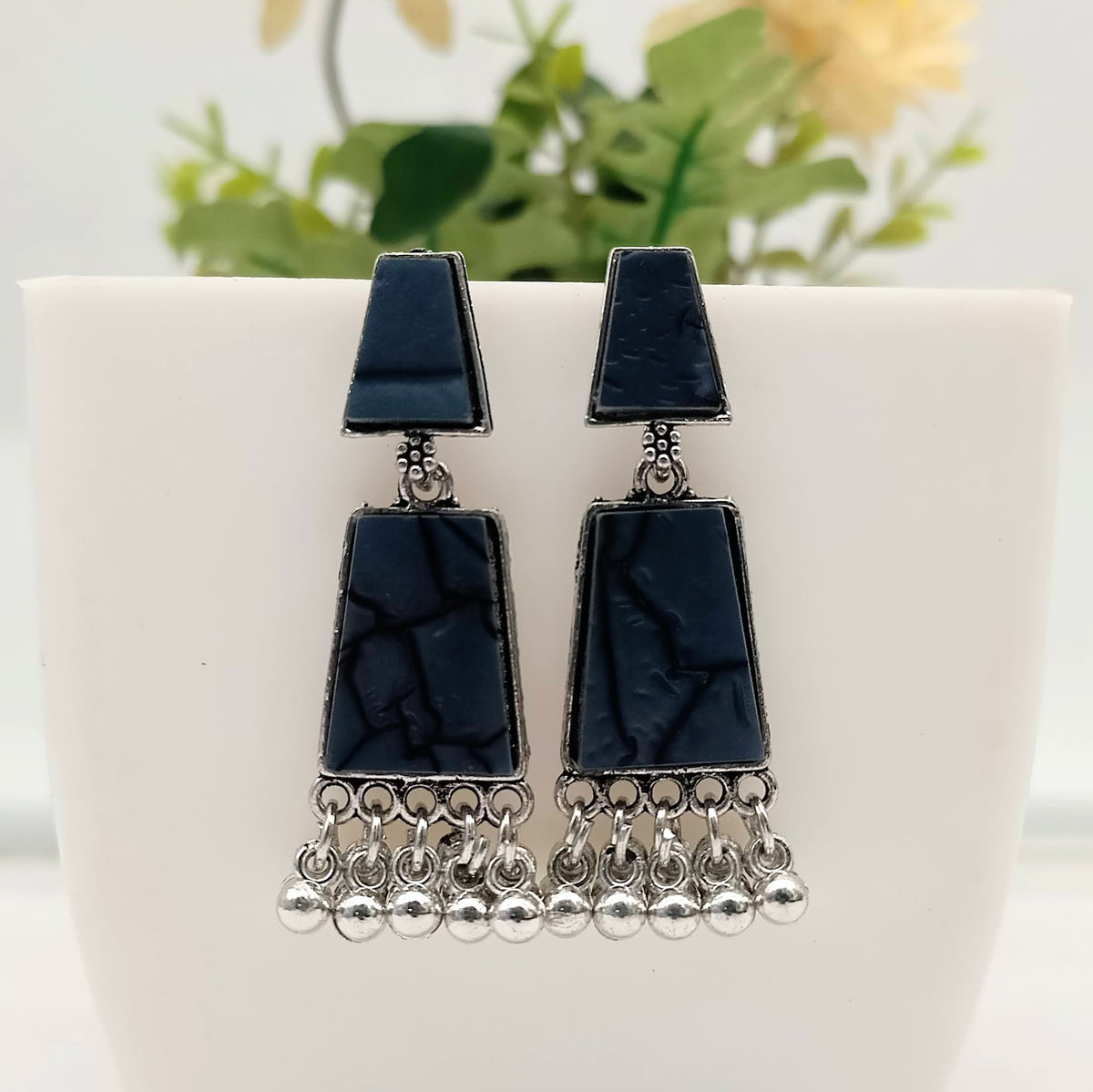 Black Color Unique Design Silver Classic Oxidised Earrings