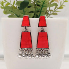 Red Color Unique Design Silver Classic Oxidised Earrings