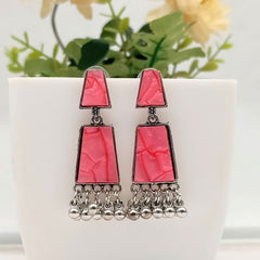 Pink Color Unique Design Silver Classic Oxidised Earrings