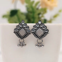 Grey Color Stone Studded Antique Silver Oxidised Earrings