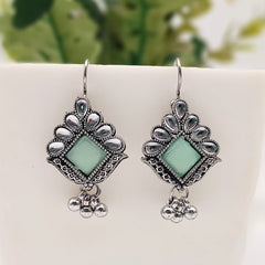 Light Green Color Stone Studded Drop Beads Antique Silver Oxidised Earrings