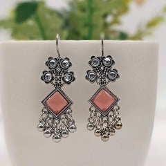 Flower Design Drop Beads Antique Silver Oxidised Earrings