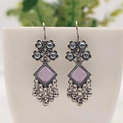 Light Purple Color Flower Design Drop Beads Antique Silver Oxidised Earrings