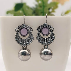 Light Purple Color Round Drop Ball Elephant Design Silver Oxidised Earrings
