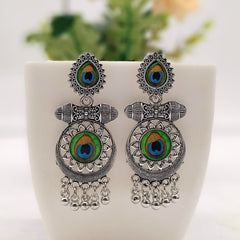 Gorgeous Trendy Peacock Sticker Silver Oxidised Earrings