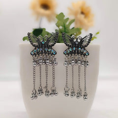 Butterfly Rainbow Stone Trendy Silver Oxidised Earrings