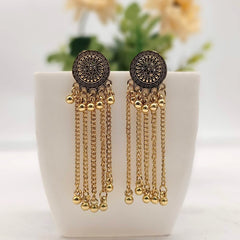 Round Shape Drop Chains Trendy Golden Oxidised Earrings