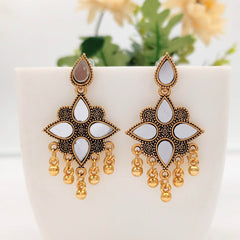 Mirror Flower Shape Trendy Golden Oxidised Earrings