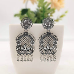 Flowers Design Beautiful Trendy Silver Oxidised Earrings