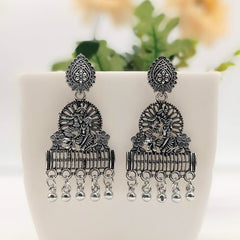 Radha Krishna Design Trendy Silver Oxidised Earrings