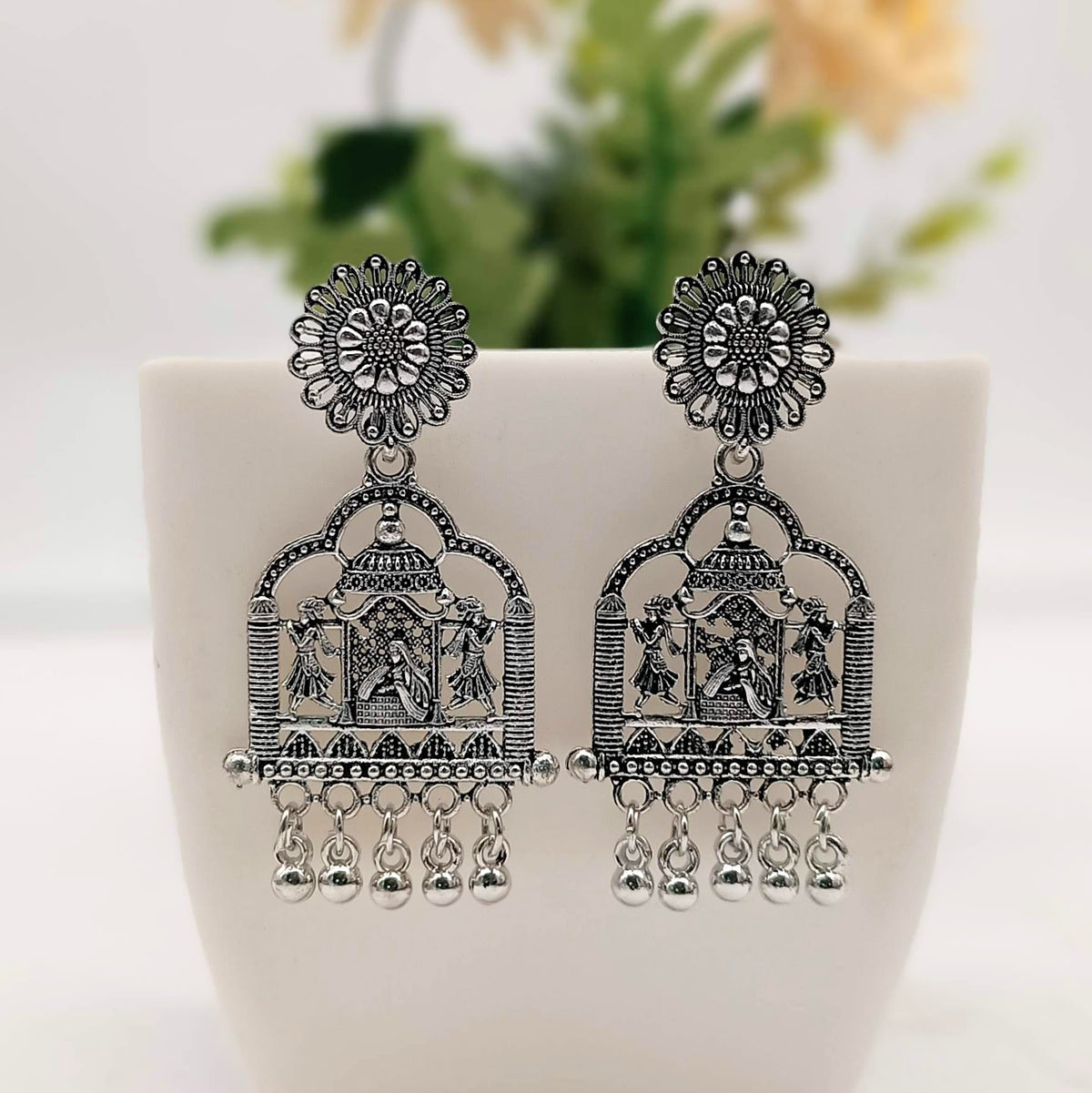 Flower Design Doli Design Trendy Silver Oxidised Earrings