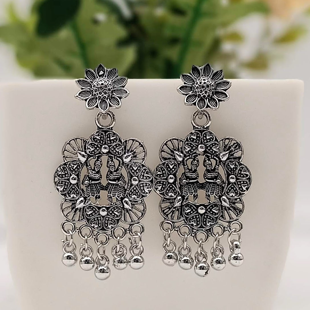 Flower Design Trendy Silver Oxidised Earrings
