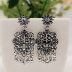 Flower Design Trendy Silver Oxidised Earrings