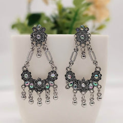 Rainbow Stone Chaandbali Silver Classic Oxidised Earrings