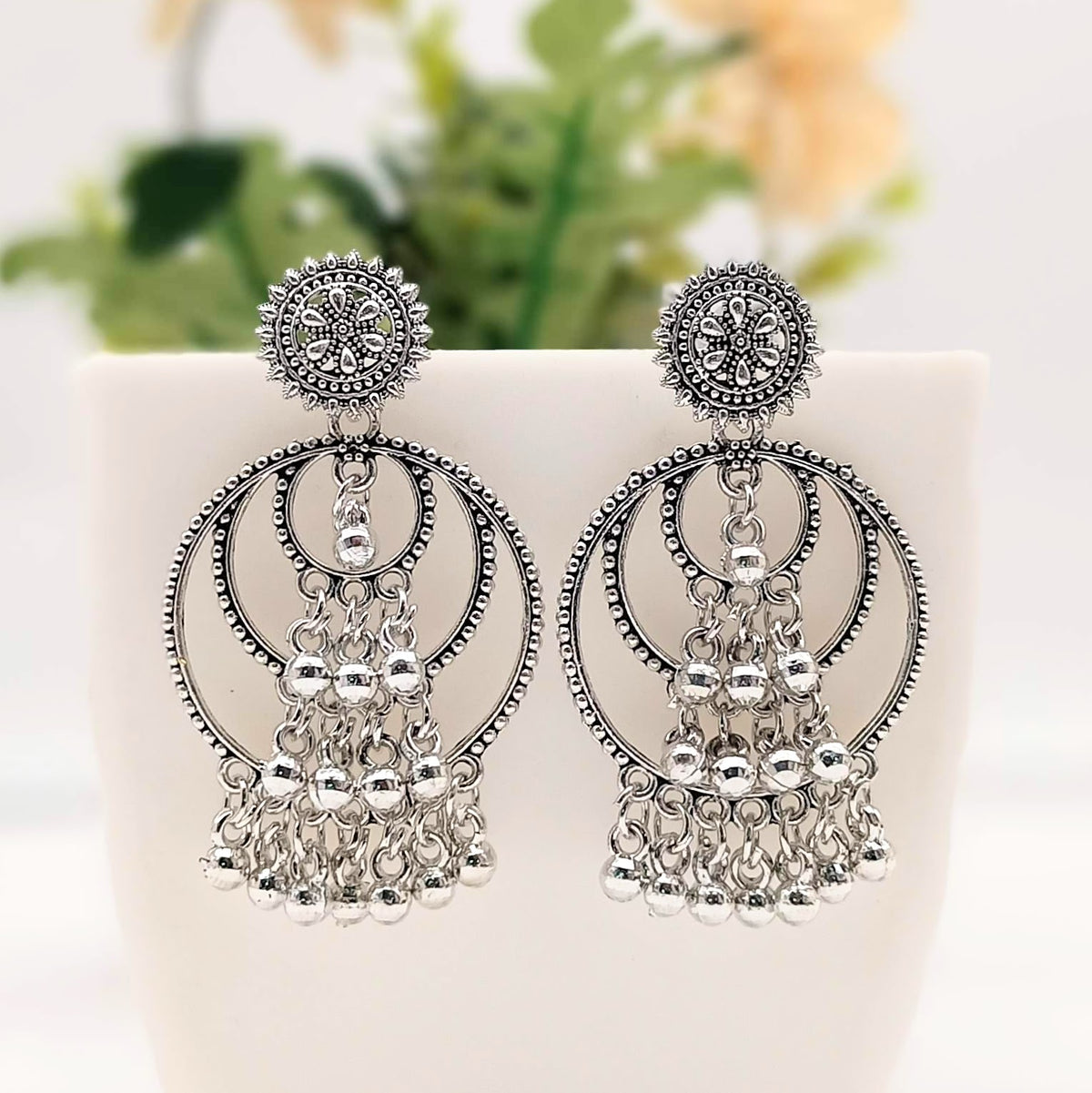 Beautiful Triple Layer Baali Silver Classic Oxidised Earrings