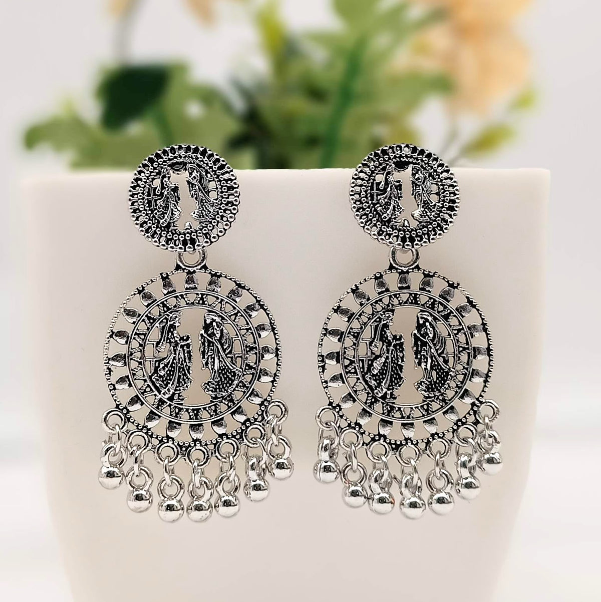 Wedding Scene Silver Classic Oxidised Earrings
