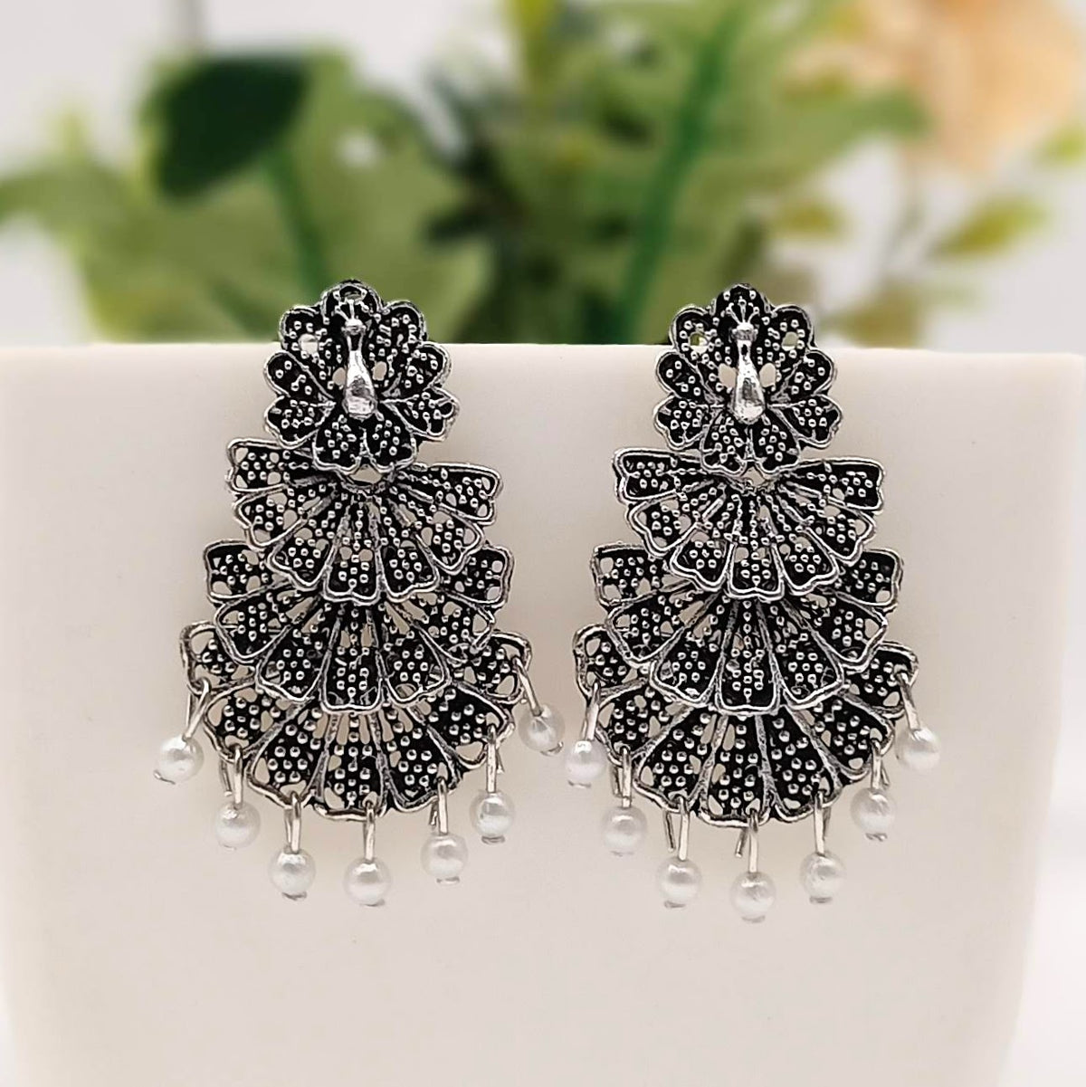 Dancing Peacock Silver Classic Oxidised Earrings