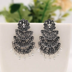 Dancing Peacock Silver Classic Oxidised Earrings