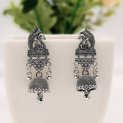 Peacock Drop Jhumka Silver Classic Oxidised Earrings