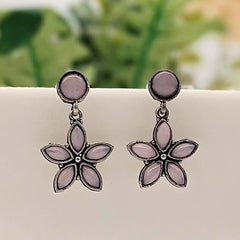 Light Purple Color Cute Flower Stone Studded Silver Classic Oxidised Earrings