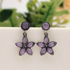 Cute Flower Stone Studded Silver Classic Oxidised Earrings