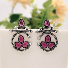 Purple Color Water Drop Shape Silver Oxidised Earrings