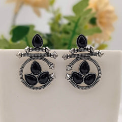 Black Color Water Drop Shape Silver Oxidised Earrings