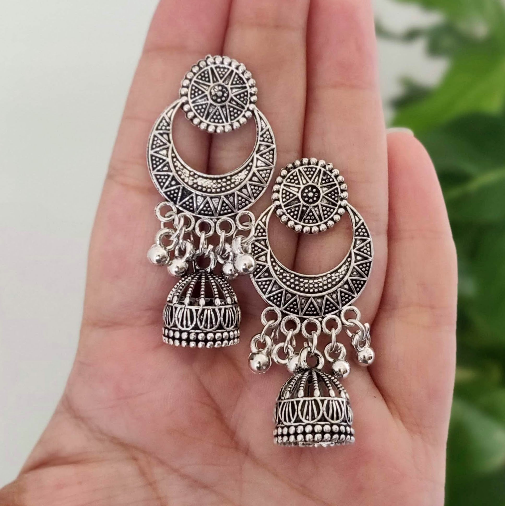 Chaandbali Cute Jhumka Oxidised Silver Ethnic Earrings
