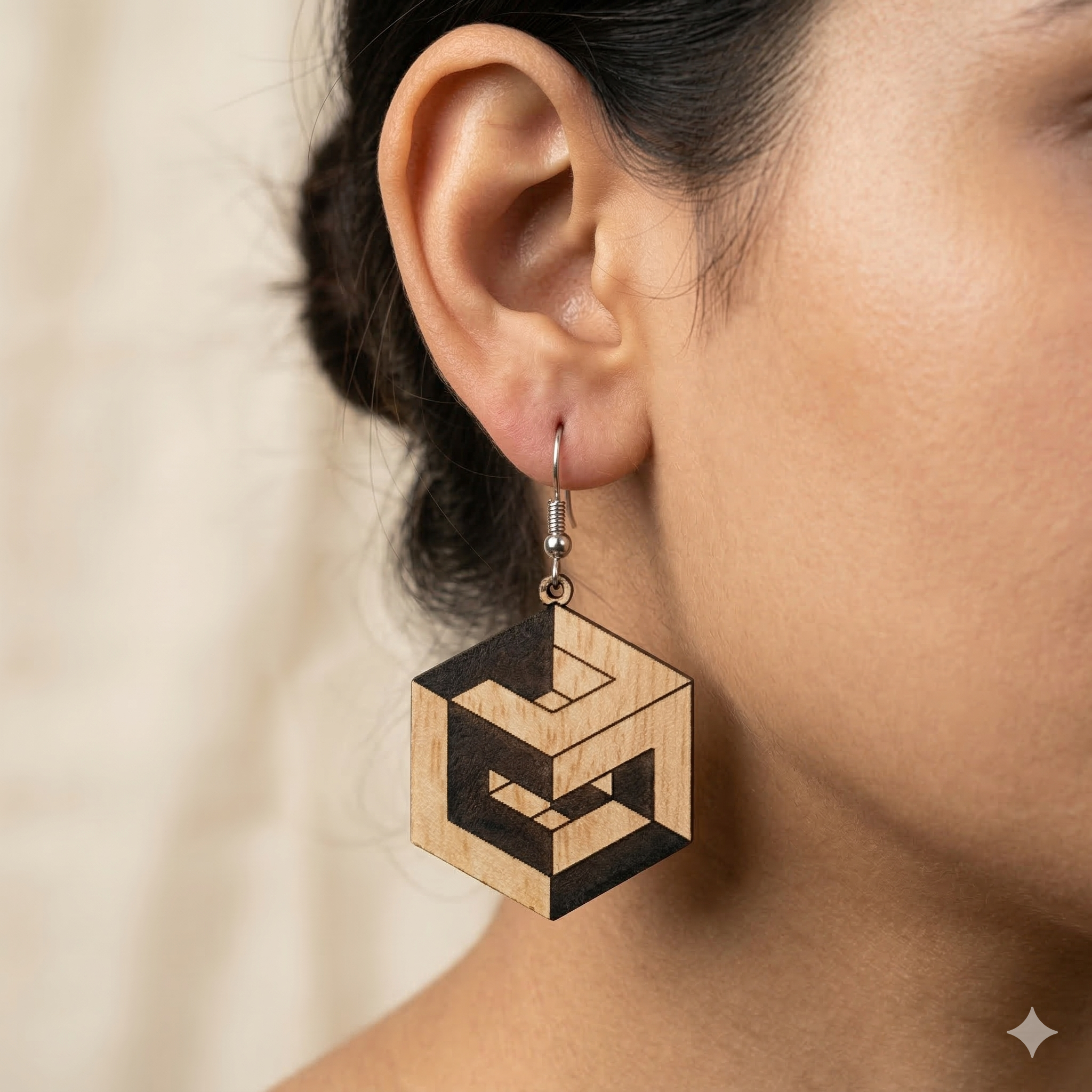 geometric infinity cube wooden earrings for women optical illusion artistic dangle earrings Main image