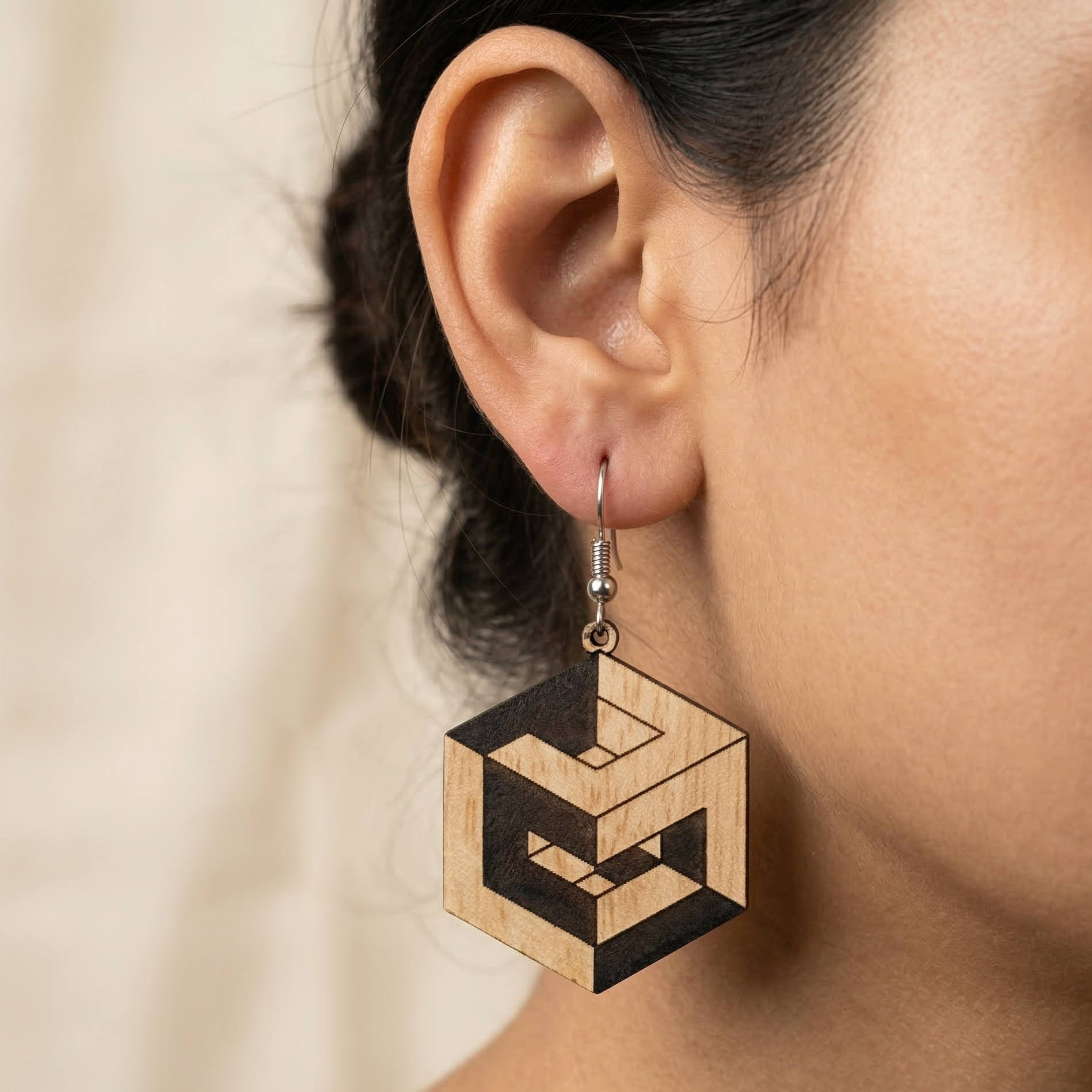 geometric infinity cube wooden earrings for women optical illusion artistic dangle earrings