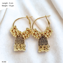 Beads Cluster Bali & Jhumka Ethnic Trendy Golden Oxidised Earrings