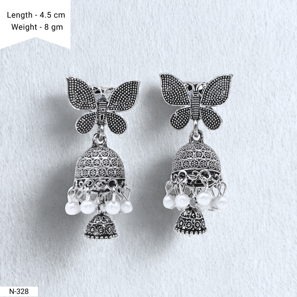 Butterfly Double Jhumka Ethnic Trendy Silver Oxidised Earrings