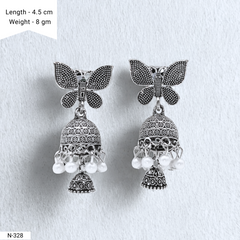 Butterfly Double Jhumka Ethnic Trendy Silver Oxidised Earrings