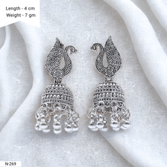 Peacock Beauty Jhumka Ethnic Trendy Silver Oxidised Earrings
