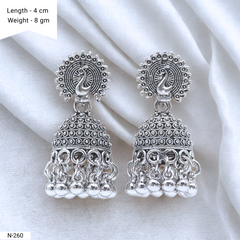 Classic Peacock Jhumka Ethnic Trendy Silver Oxidised Earrings