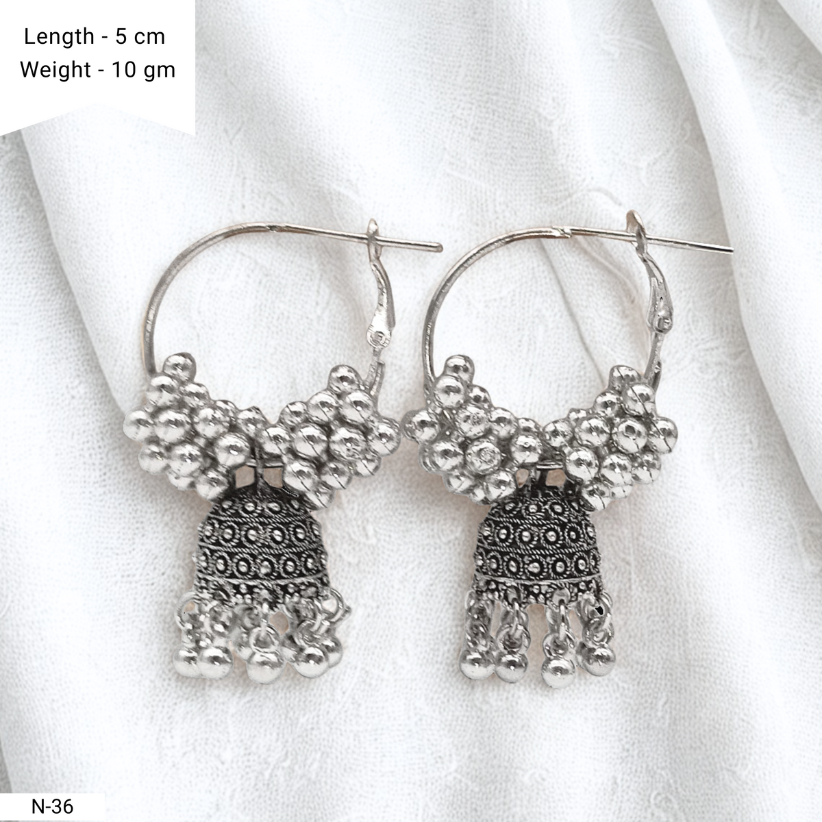 Beads Cluster Bali & Jhumka Ethnic Trendy Silver Oxidised Earrings