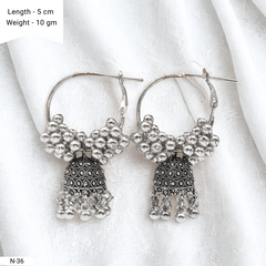 Beads Cluster Bali & Jhumka Ethnic Trendy Silver Oxidised Earrings