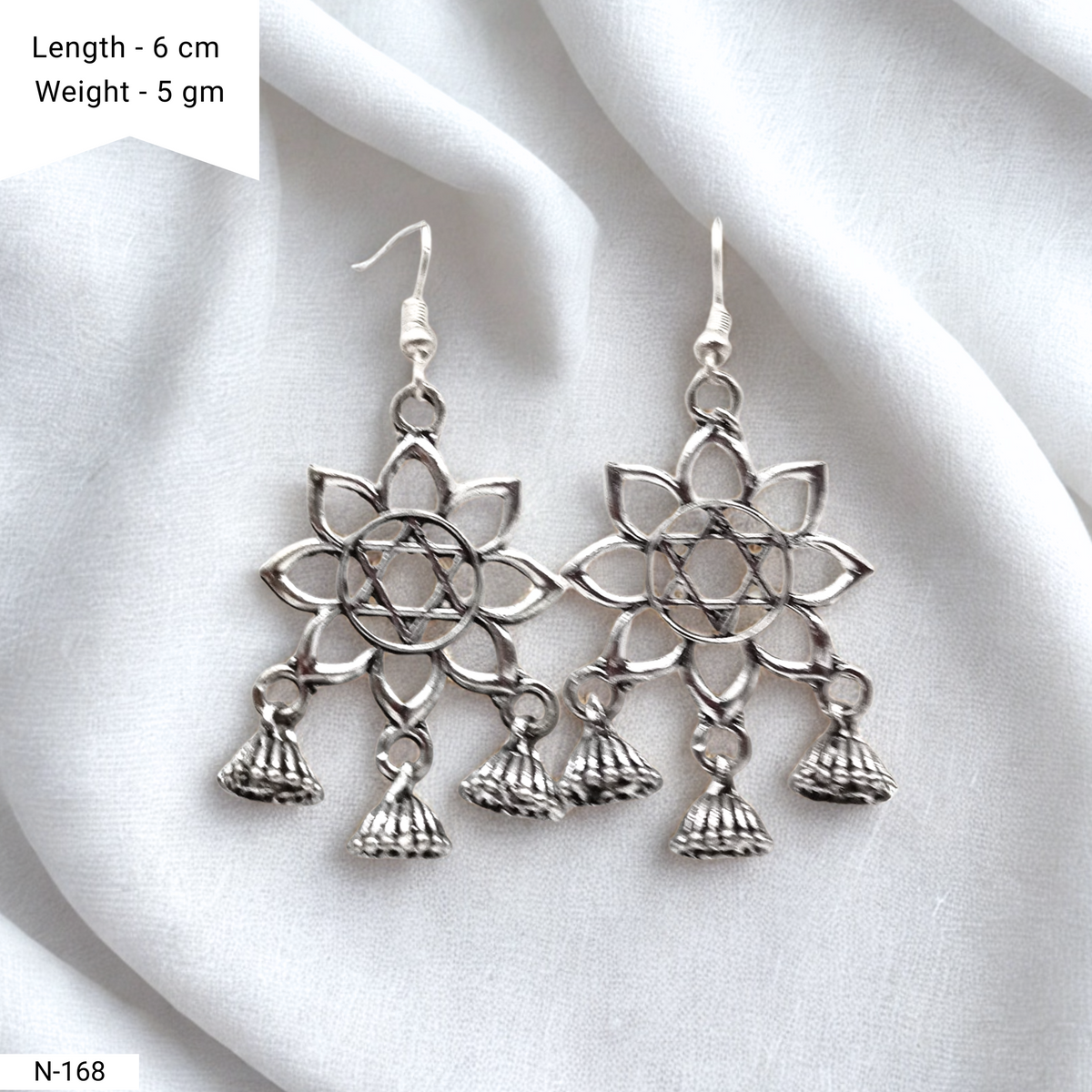 Floral Triple Jhumka Ethnic Trendy Silver Oxidised Earrings