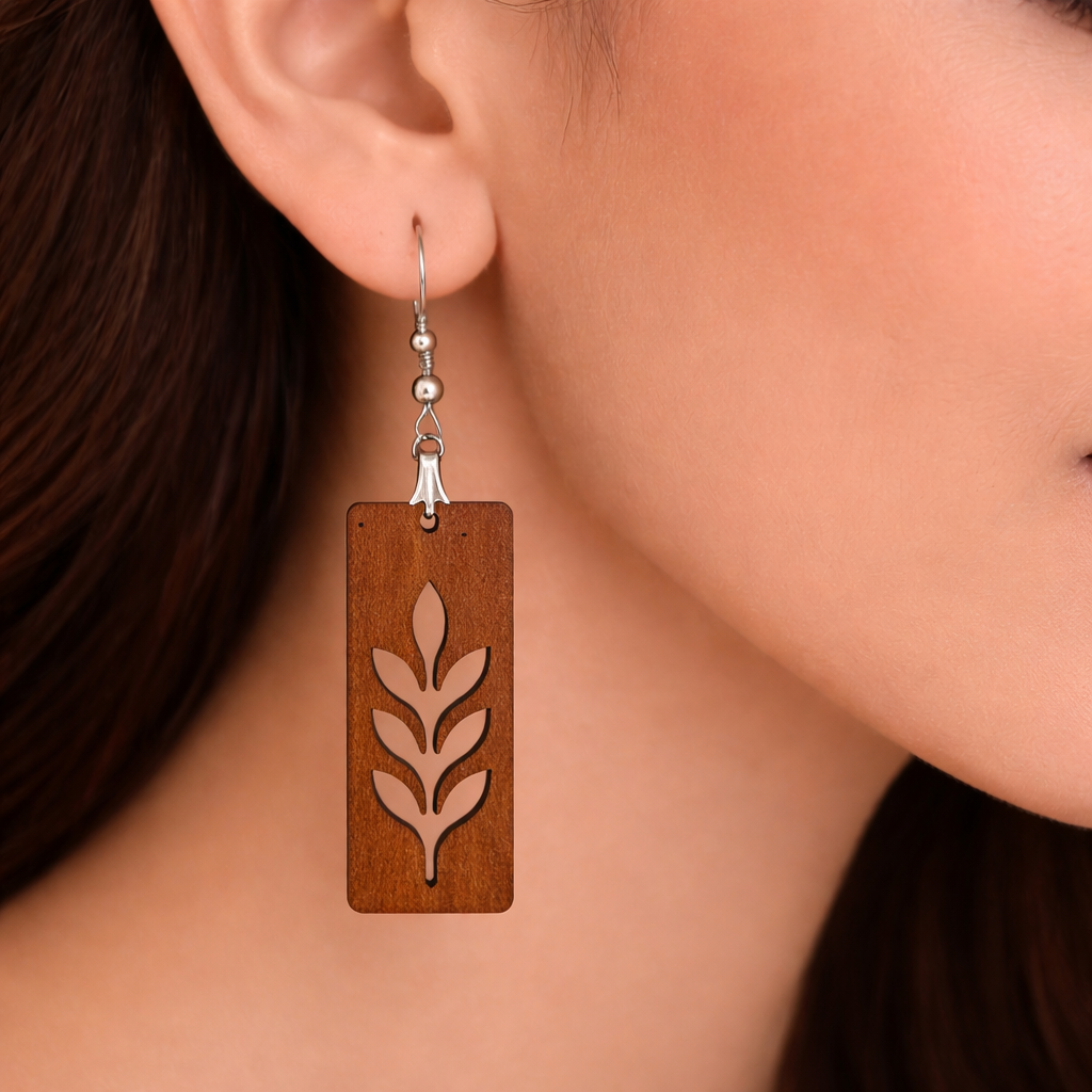 Leaf Cutout Wooden Earrings for Women | Minimal Statement Drop Earrings Secondary image
