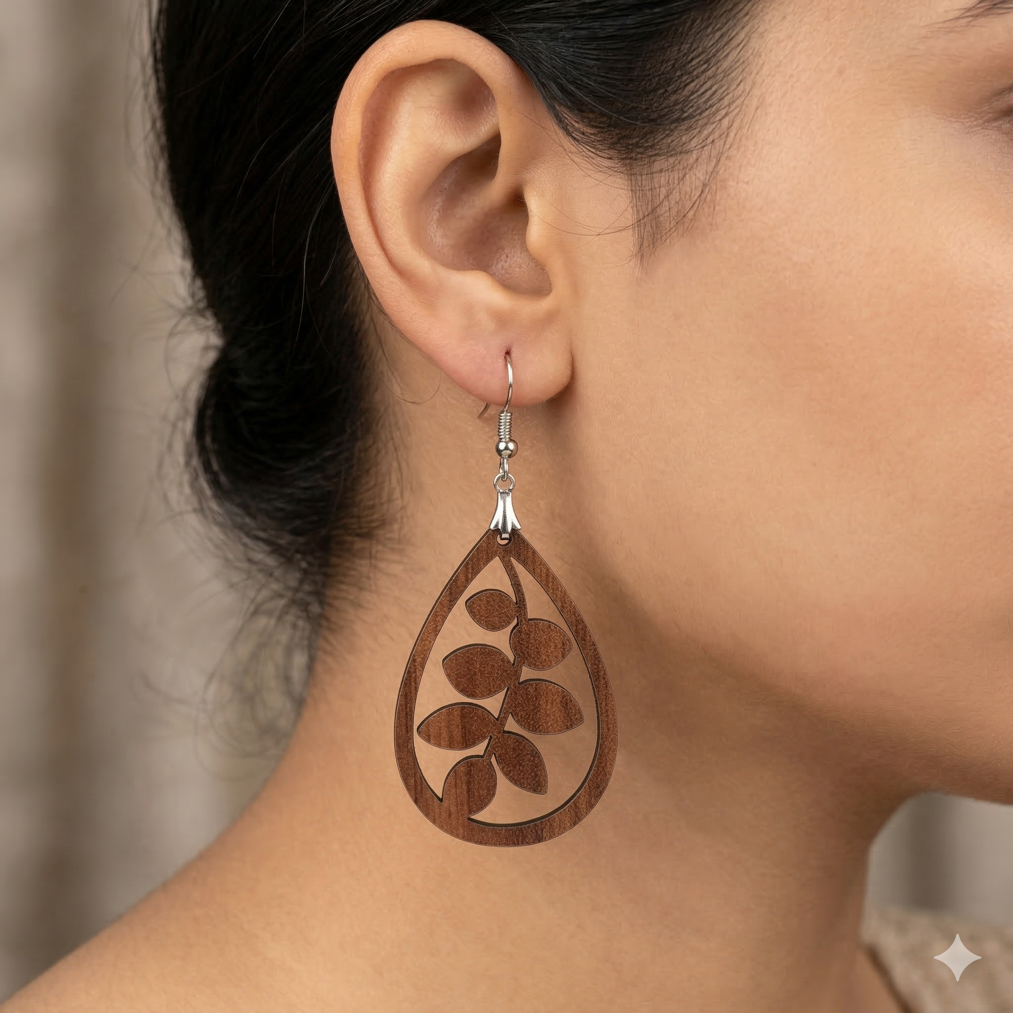 leaf vine wooden earrings for women teardrop botanical dangle earrings nature inspired lightweight jewelry Main image